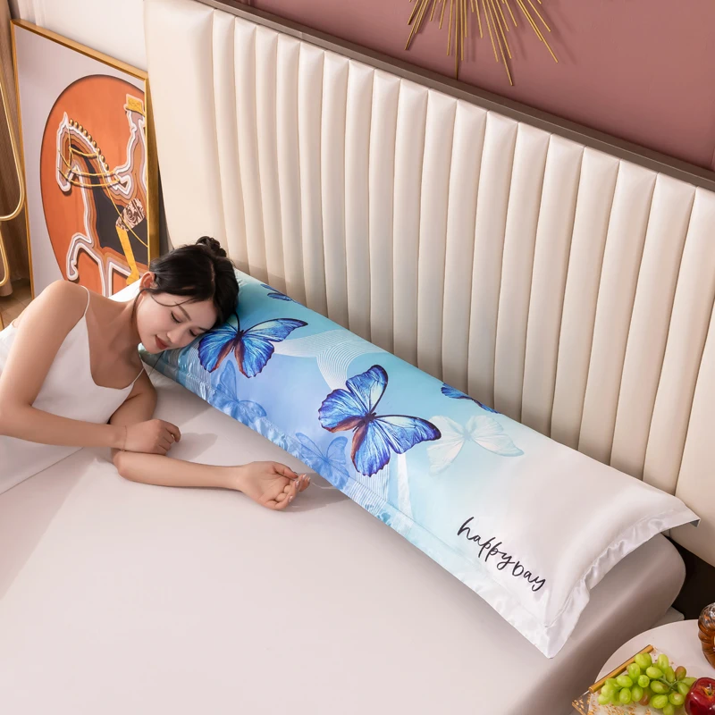 New Butterfly Long Case Cushion Bedroom Couple Double Pillowslip for Dakimakura Cool Pillowcase Silk Satin Body Pillow Cover