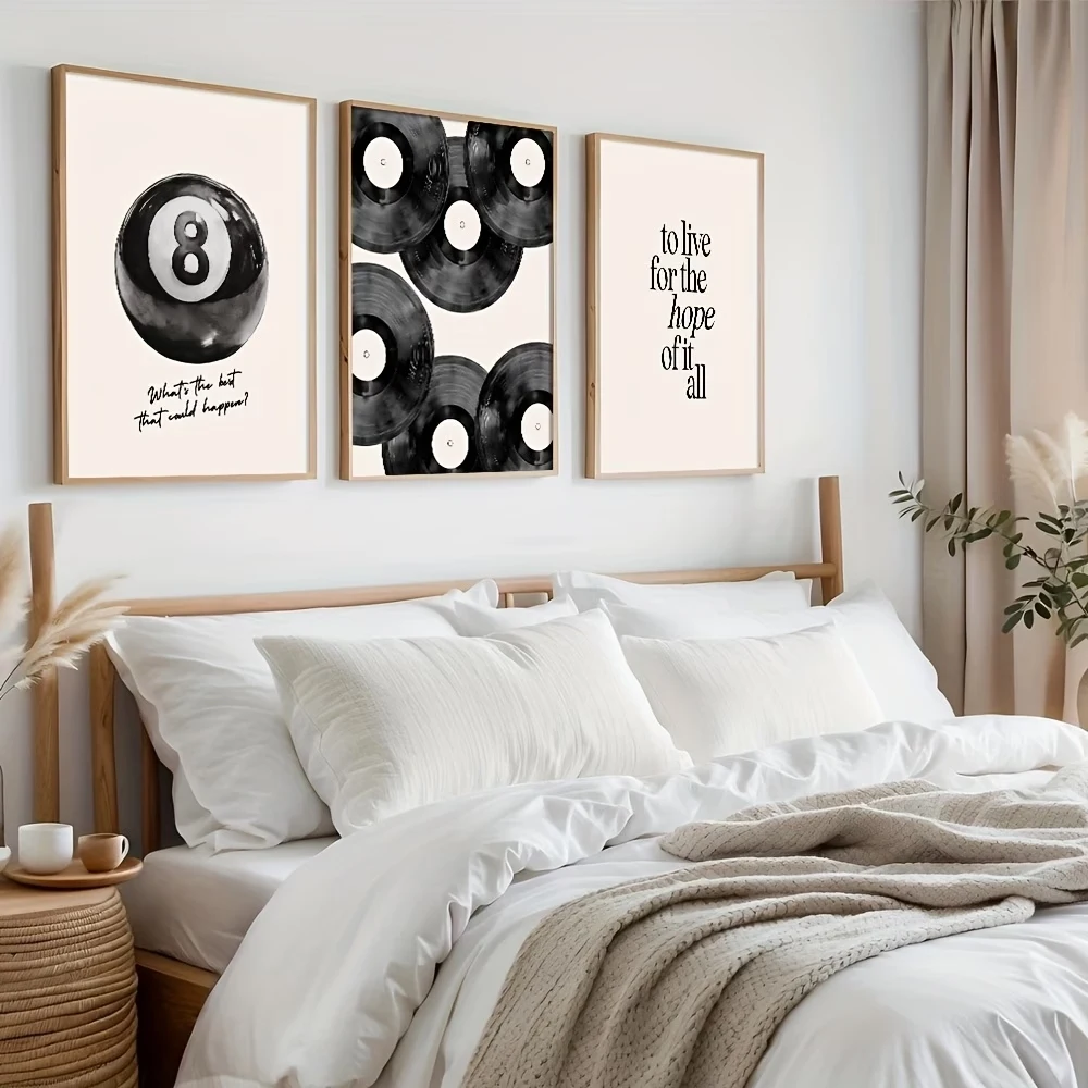 3pcsModern Black 8 Pool Ball Vinyl Record Preppy Wall Art Print Canvas Painting Poster Picture For Living Room Home Decor view 3