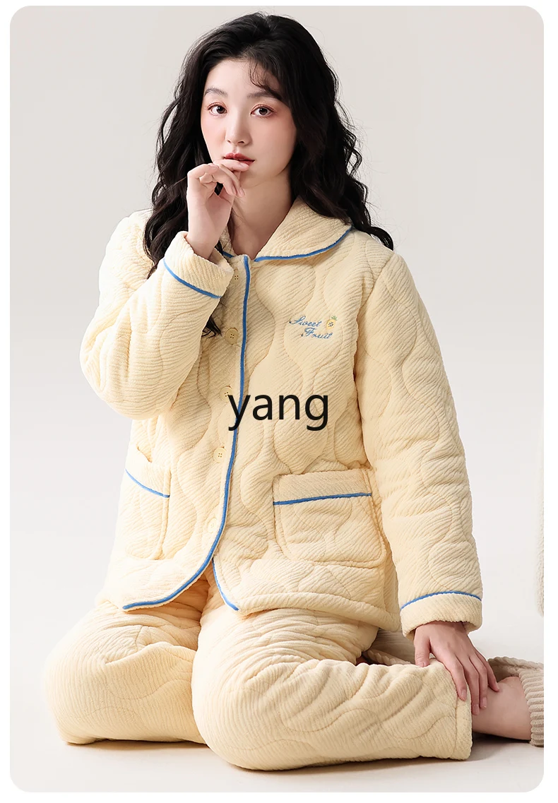 yjq pajamas women's winter thickened and velvet three-layer padded cotton to keep warm autumn and winter women's loungewear
