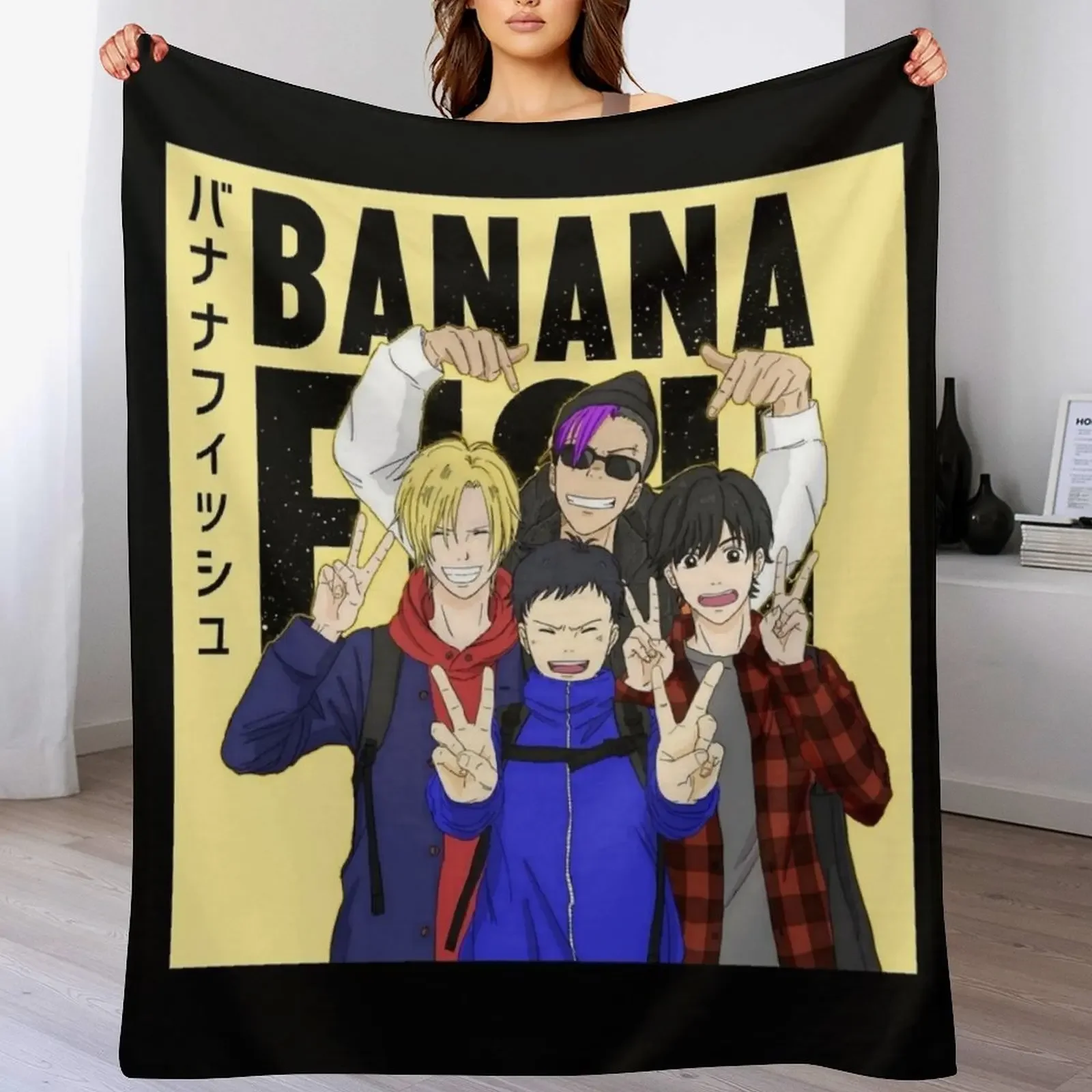

Banana Fish Friend Group Throw Blanket Plush Weighted Shaggy bed plaid Blankets
