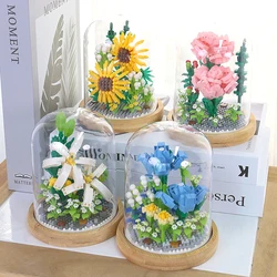 Building Blocks Flower DIY Rose and Chrysanthemum Potted Bouquet Home Decoration 3D Model Flower Block Girl Gift Children's Toys