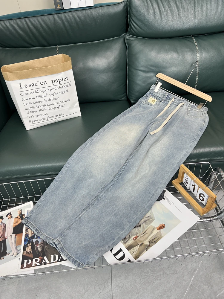 

Comfortable Breathable Men's Summer Loose Fit Casual Jeans Elastic Waist Versatile Straight Leg Denim Pants Youth Trendy Sle