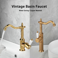 Antique Gold Bathroom Sink Faucet 360° Rotatable Washbasin Faucet Luxury Brass Hot and Cold Mixer Basin Tap Toilet WC Vanity Tap
