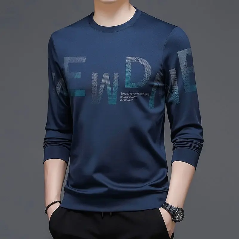 Male Pullover Round Neck Men's T-shirts Printed Baggy Blue Sweatshirt Korean Autumn One Piece Original Luxury Size High Brand Xl