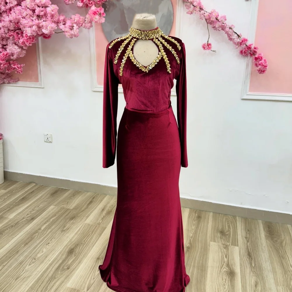

Customized Glitter RhinestoneTrumpet Long Dresses Saudi Arabian Evening Dress Bespoke Occasion Velour Prom Wedding Party