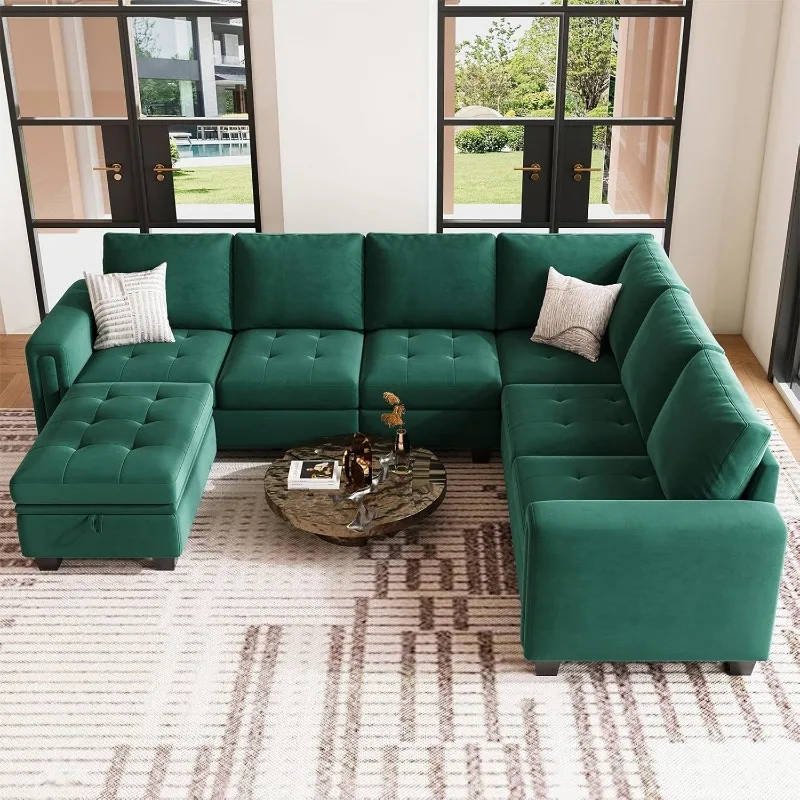 Modular Sectional Sofa Couch 7-Seater Convertible Sectional Sofa Velvet Modular Sectional with Storage Ottoman L Shaped