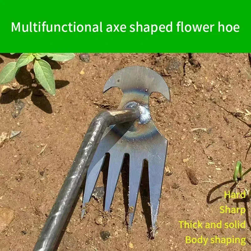 Weeding Artifact Uprooting Weeding Tool Steel Weed Puller 4 Teeth Dual Purpose Weeder Hand  garden tools  rake