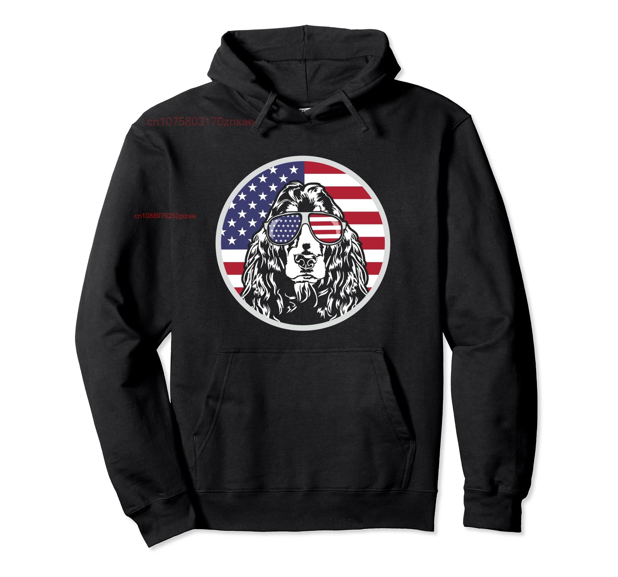 

Cotton Proud English Cocker Spaniel American Flag sunglasses dog Pullover Hoodie S-6XL Sweatshirt Gift