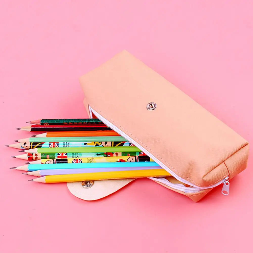 Portable  Durable Pen Pouch Stationery Holder Faux Leather Pencil Bag Zipper Closure   Home Supplies