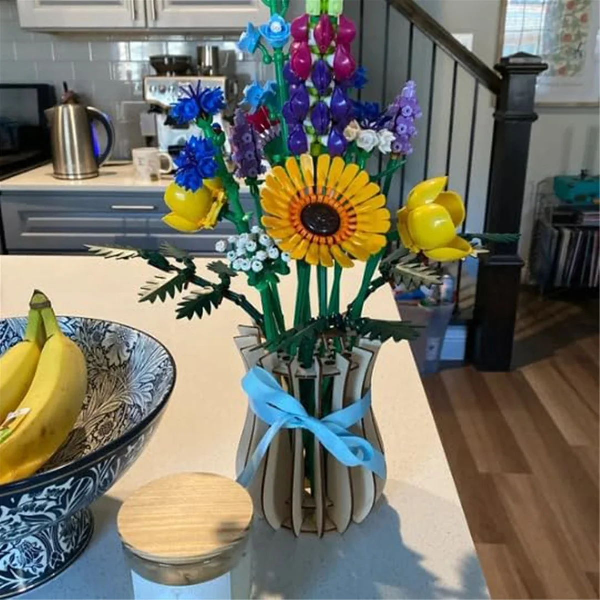 A97TVase, Wooden Puzzle Vase, Fake Bouquet Building Block Set Display Stand, Gift for Flower Lovers