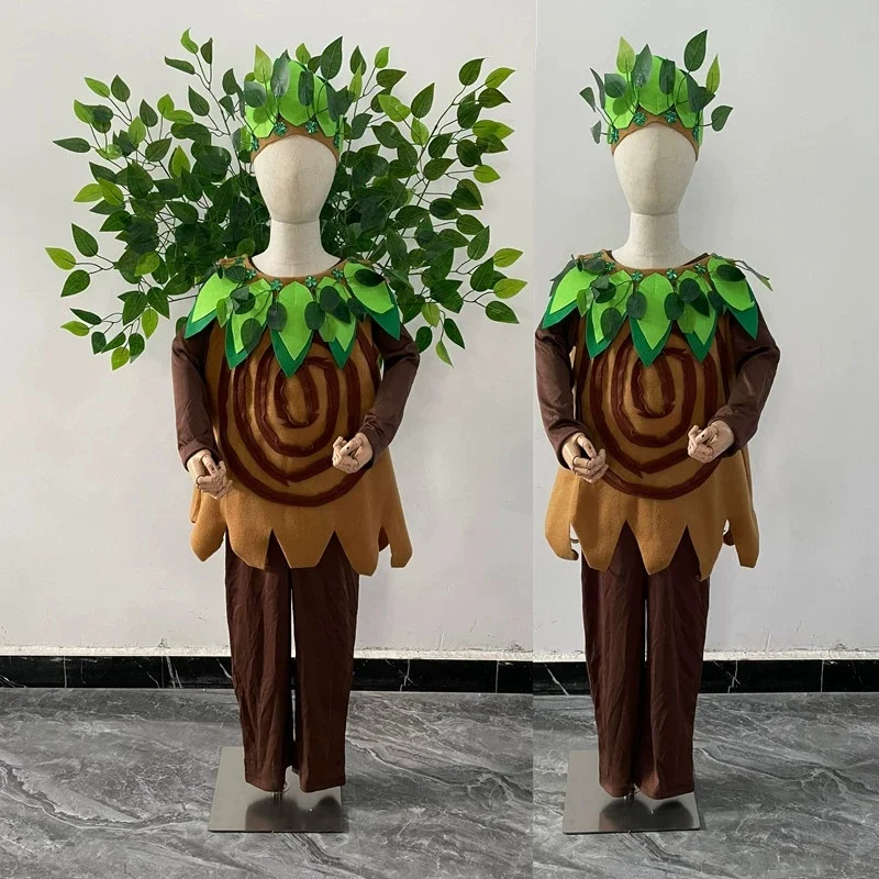 أشجار الأعشاب الغابات الخضراء الصيادين النباتات ملابس رقص الفتيات الصبي الأطفال مرحلة ارتداء مهرجان الاحتفال