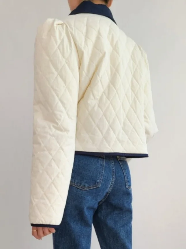 Faionable ort Cotton Jaet Damen Chic Small Collar Bubble Sve Color Blo Oberbekleidung Pendeln Sle Single Button