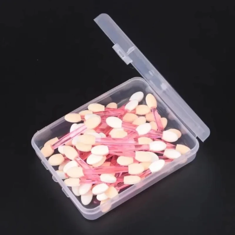 50 Stück niedliche, wiederverwendbare Lidschatten-Schwamm-Applikatoren, beidseitig verwendbar, mit Aufbewahrungsbehälter, Make-up-Pinsel zum Auftragen von Lidschatten.