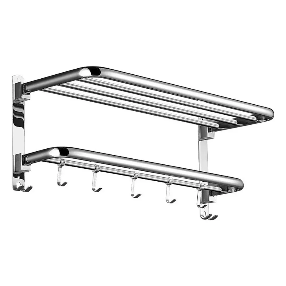 Imagem -06 - Espessado Toalheiro de Double Folding Shelf Wall-mounted Shower Rack wc Banheiro Acessórios No-hole Aço Inoxidável