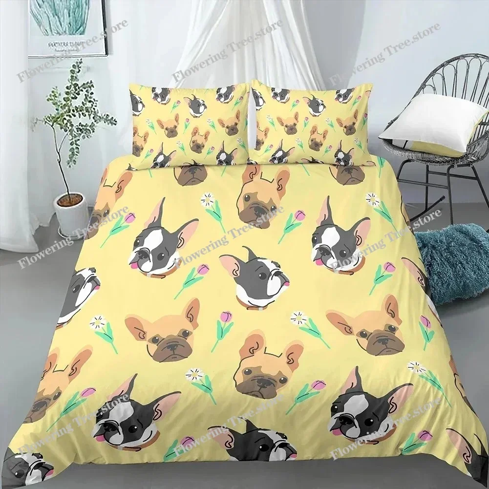 Cartoon Dog Duvet Cover Set Funny Pug Print King Size Bedding Set for Kids Boys Girls Animal Theme pcs Twin Comforter Cover
