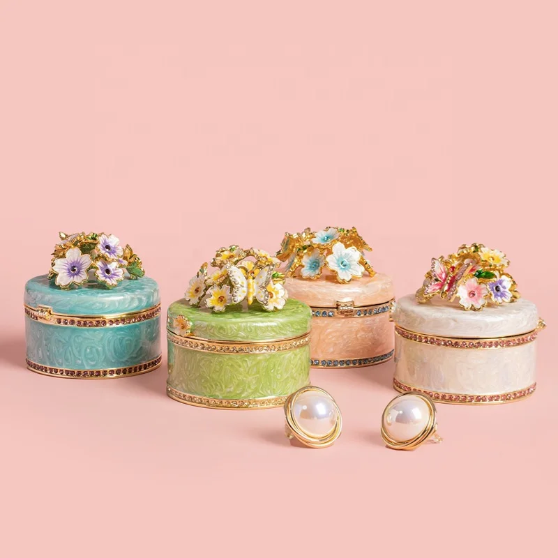 

2024 Creative New Design Light Luxury European Style Butterfly Love Flower Metal Enamel Jewelry Box for Home Decoration