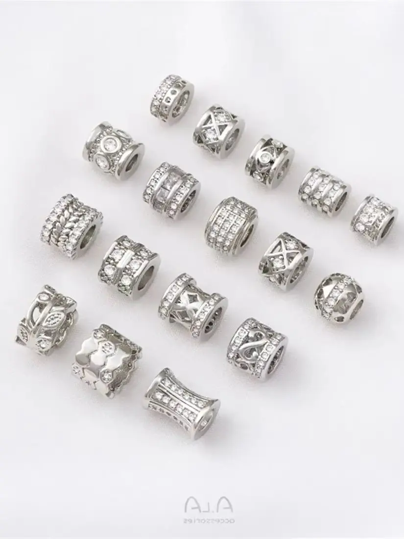 

Platinum-Plated Zircon Barrel Beads, Large Holes, Separated from Beads, Passepartout, Handmade Beaded Jewelry Accessories, C180