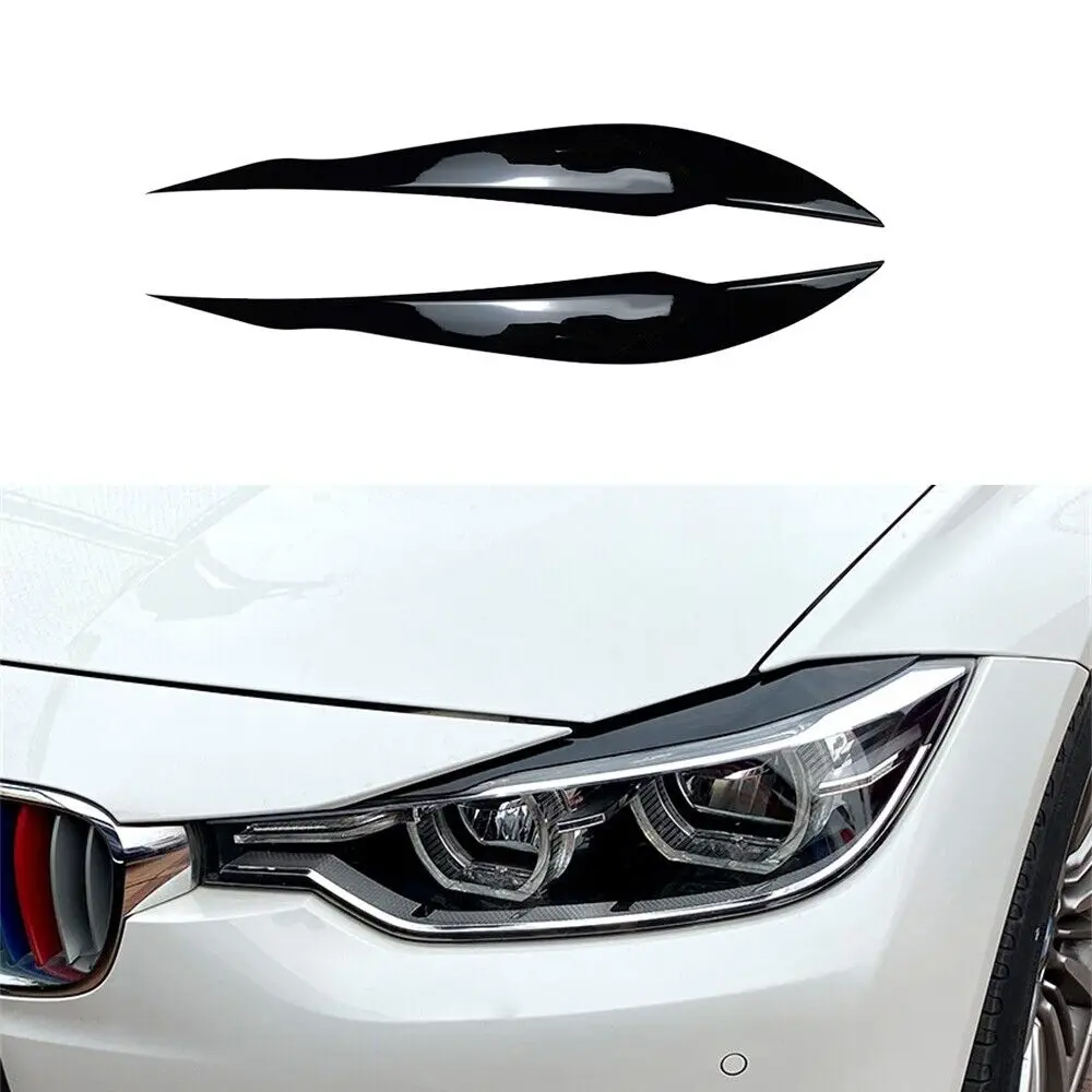 

1 Pair Car Headlight Cover Eyelid Fits For BMW 3 Series F30 F31 2012-2018 Gloss Black Head Light Eyebrow ABS Plastic 40*5*5cm