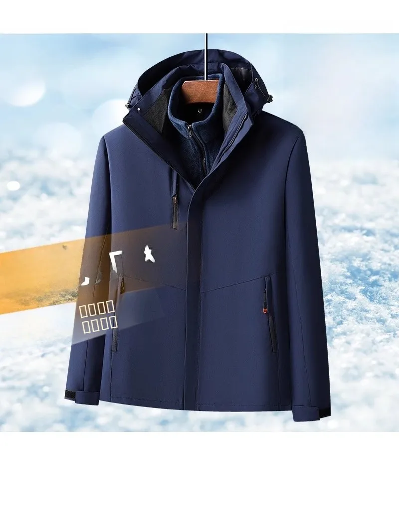 

Мужская водонепроницаемая ветрозащитная куртка-футболка (2-в-1) большого размера для весны, осени и зимы, хлопковая, повседневная