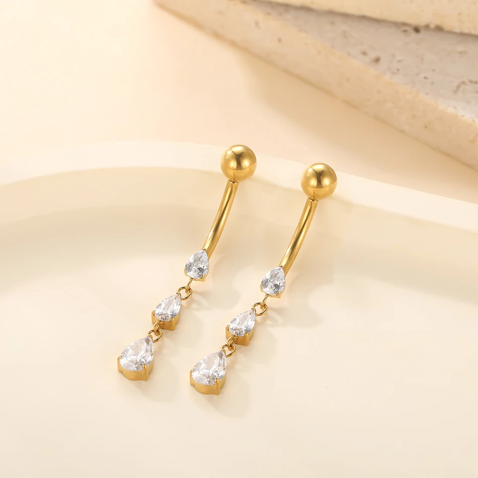 1/5Pcs ASTM F136 Titanium 14G Dangle CZ Gem Belly Button Ring Cubic Zirconia Drop Pendant Navel Nail Sexy Body Piercing Jewelry