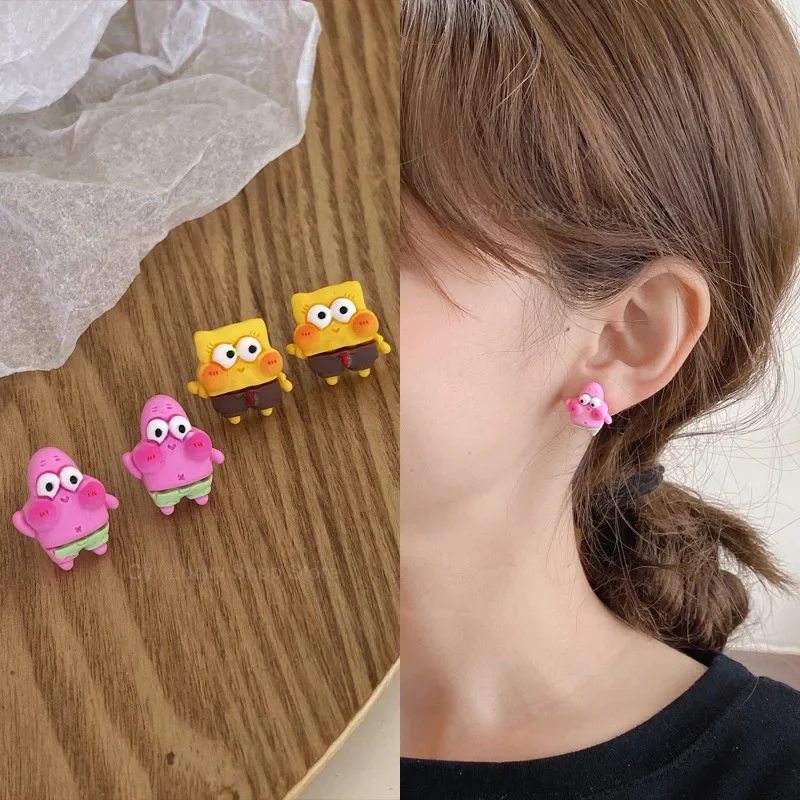 SpongeBob Earrings for Women Cartoon Cute Resin Ear Hook Creativity Fashion Earrings Pendientes Colgantes Jewelry Gifts