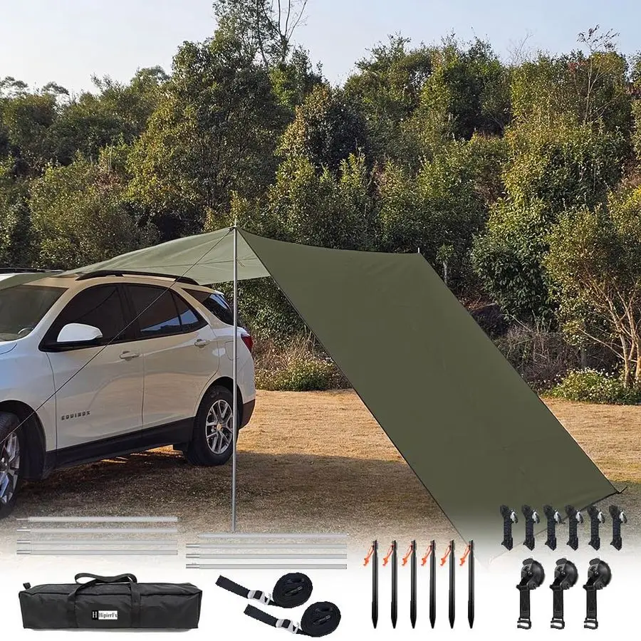 

ft Car Side Awning with Pole Outdoor Camping Tent Tarp Waterproof Canopy Shade Sun Shelter
