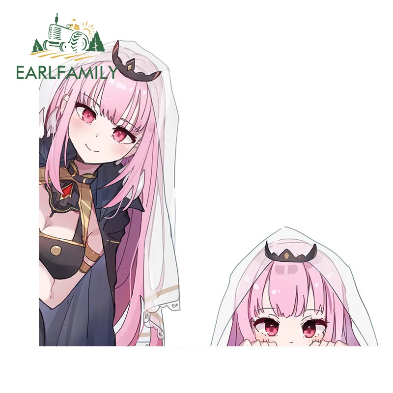 EARLFAMILY 13cm for Mori Hololive Car Stickers Anime Scratch-Proof Decals Simple Creative Laptop Windshield Decor Car Label