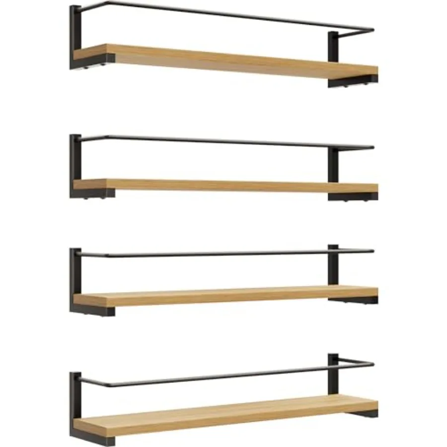 

Spice Rack Wall Mounted, Rustic Wood Hanging Rack for Over The Stove, Kitchen Wall, 4 Pack
