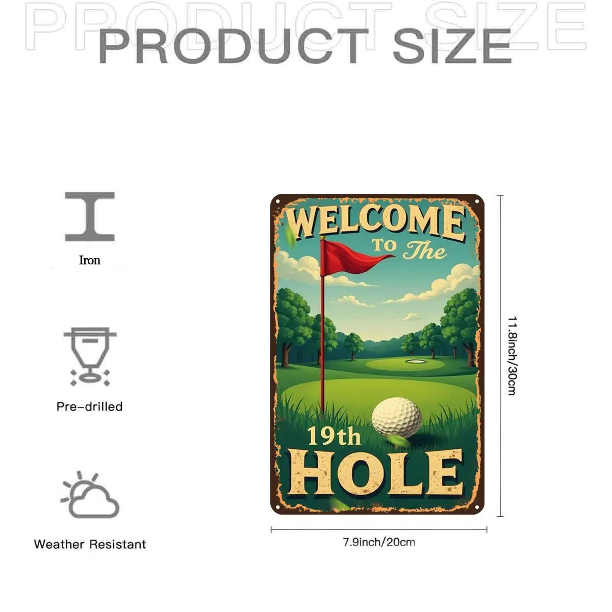 2D Flat, 2D Flat,1pc,Vintage Golf Course Welcome SignMetal Tin Sign, Pre-Drilled Holes, Suitable for Indoor, Garden,Outdoor, Hom