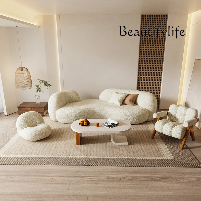 J أريكة قماش كرسي متجر الملابس Wabi Sanfeng أريكة منحنية صالون تجميل يتلقى شخصية متقدمة #6