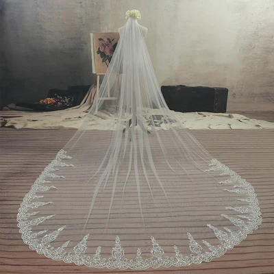 

1 Layer Wedding veil Bridal Veil With Sequined lace veil Cathedral Veils Custom Veil 3m 4m 5m for wedding dress