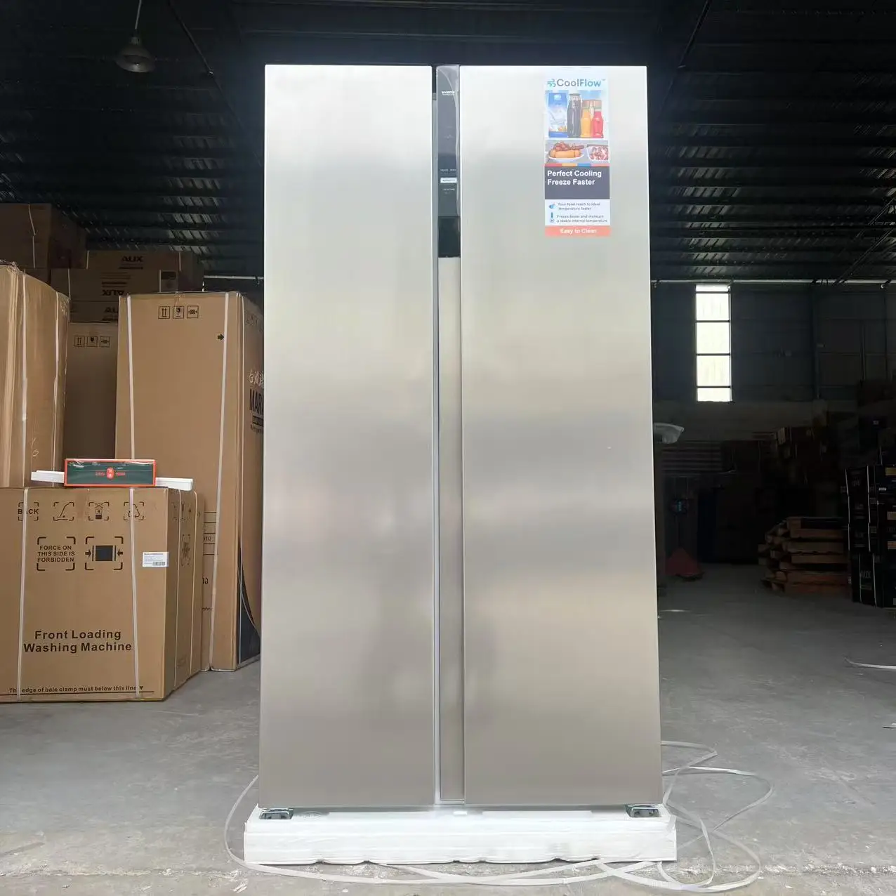 680L lado a lado geladeira de porta dupla de aço inoxidável refrigerado a ar refrigerador inversor de degelo automático para grande cozinha doméstica