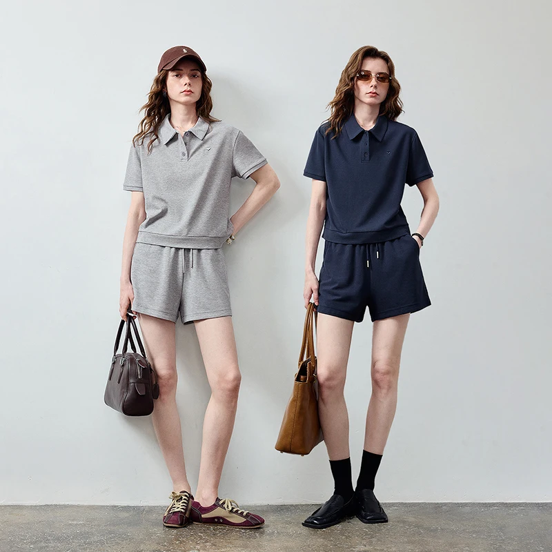 Women's Pique Polo and Shorts Two Piece Set