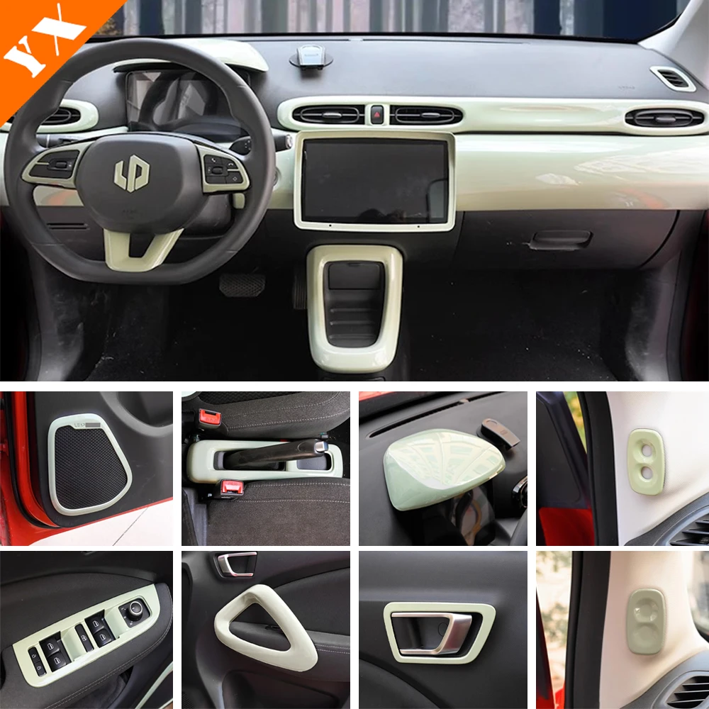 

2025 2026 For Leapmotor T03 accessories Car Avocado Green Interior,Glass Lift,Steering Wheel,Navigation,Inner Door Handle Cover
