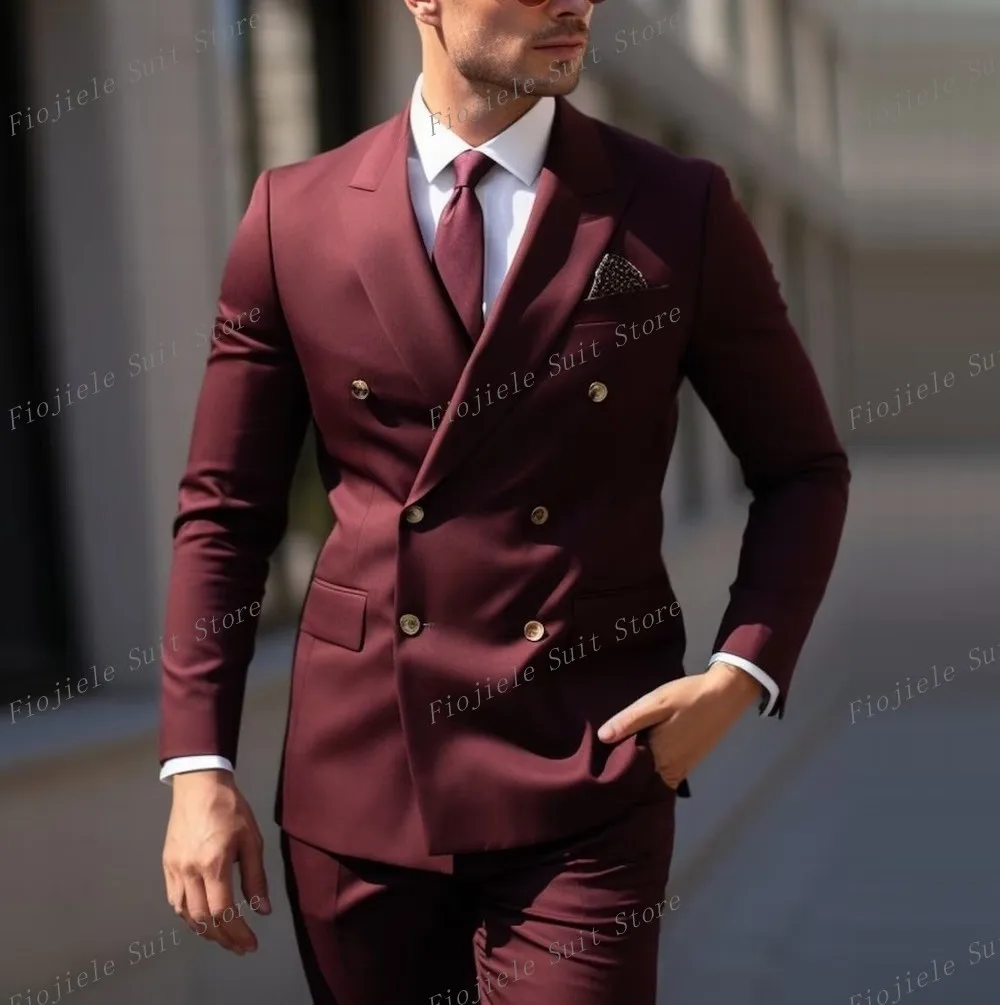 New Burgundy Men\'s Formal Occasions Business Party Prom Suit Groom Groomsman Wedding Men Tuxedos 2 Piece Set Blazer Pants