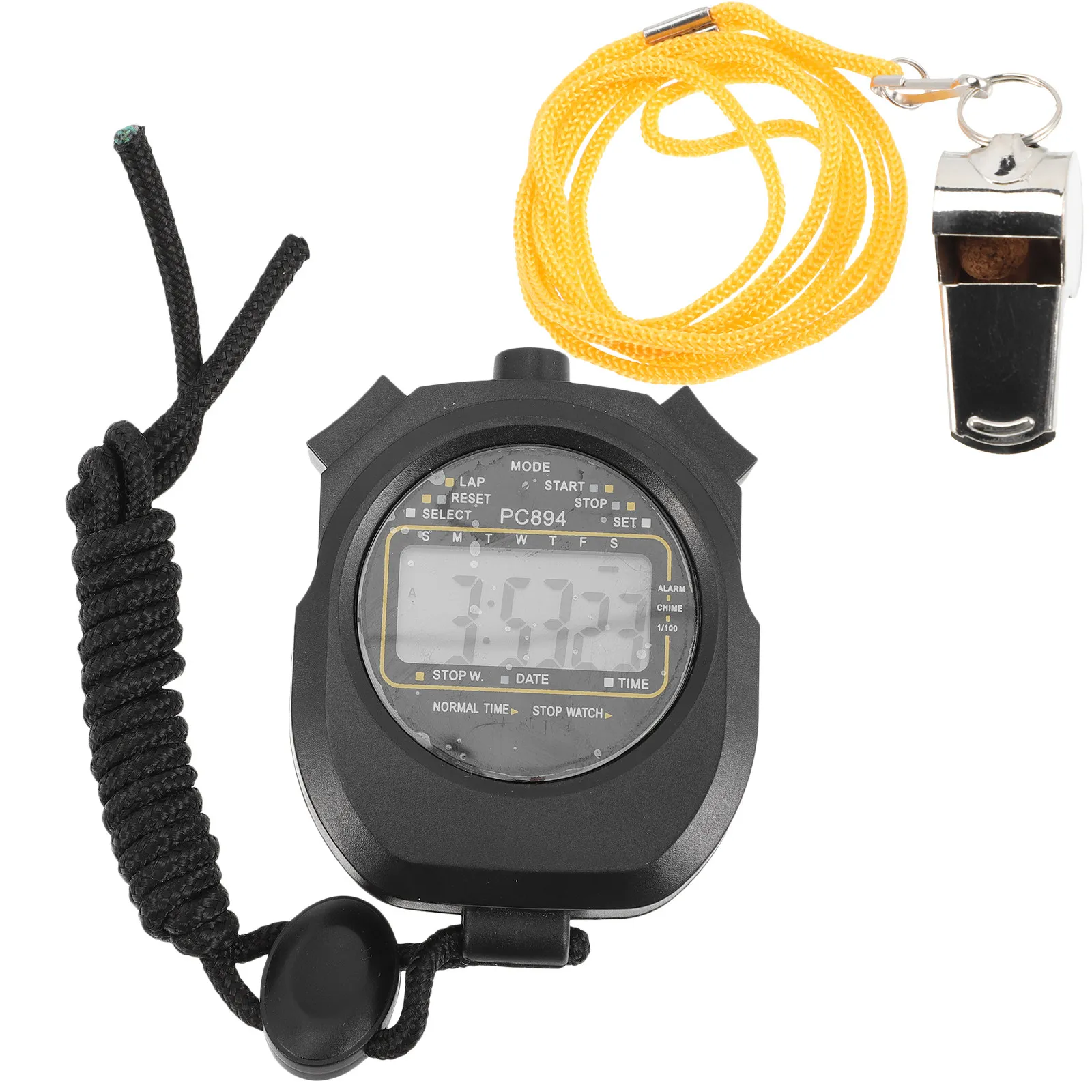 1Set Digital Sports Stopwatch Timer with Whistle LCD Display Date Time Alarm Multi-Function Electronic Chronograph for Referees