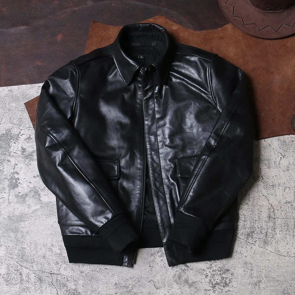 shipping,Classic Free vintage bomber genuine leather jacket.quality 1.0mm thick horsehide coat.men short slim cloth