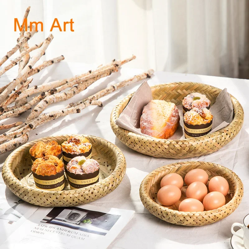 

Creative Household Bamboo Woven Snack Plate French Fries Dish Breakfast Plate Tray Japanese Style Tableware