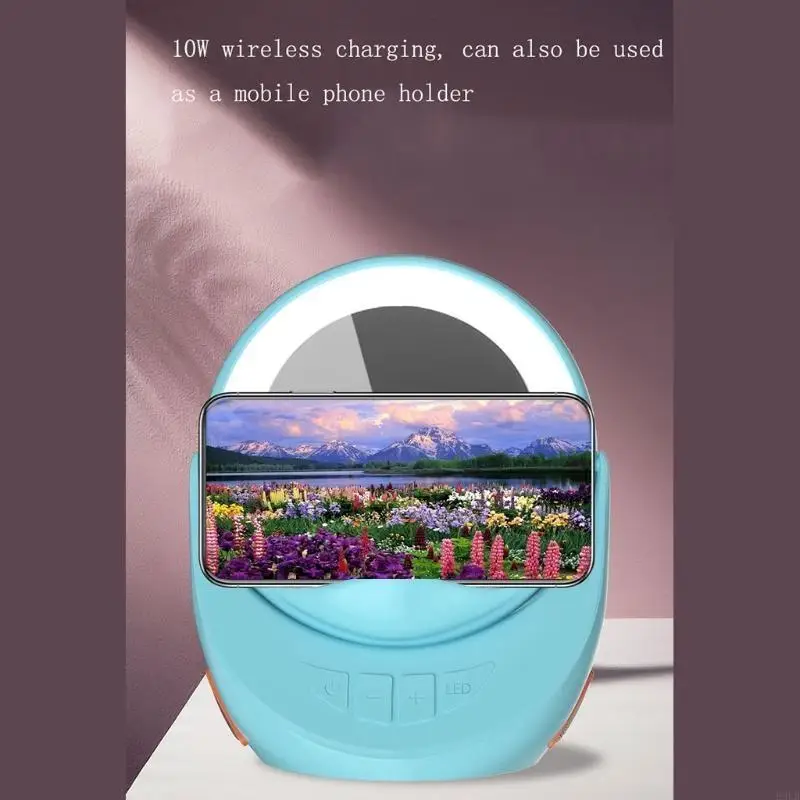 مرآة مكياج مكبرة جديدة لعام 2025 مع حامل للهاتف المحمول وراديو FM وشحن لاسلكي