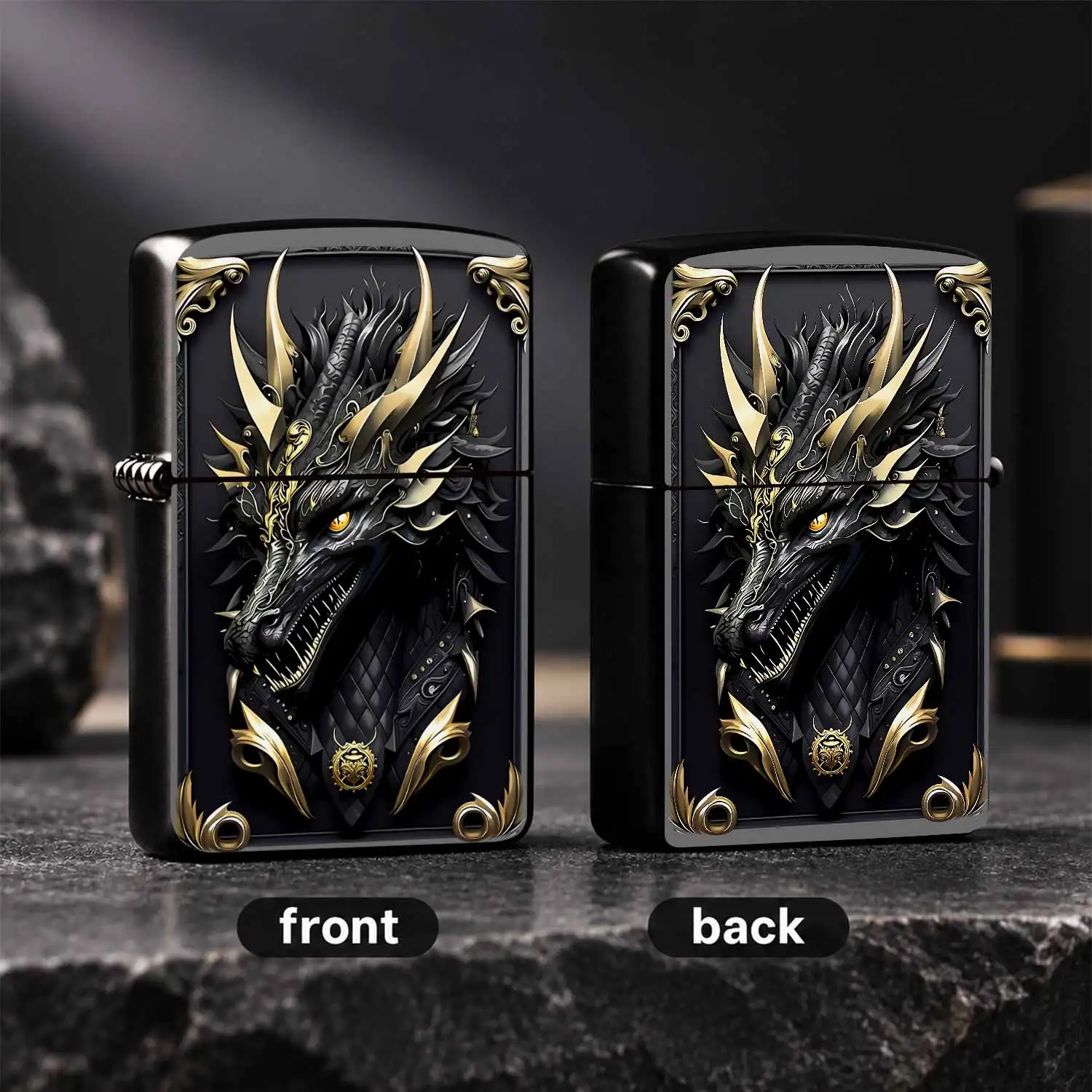 Exquisite Black Gold Dragon Themed Lighter, Stylish Decorative Portable Ignition Device, Suitable For All Daily Scenarios, Ideal Gift Choice With Premium Unique Aesthetic, Durable Creative Collectible Accessory For Pers A Humorou And Intere
