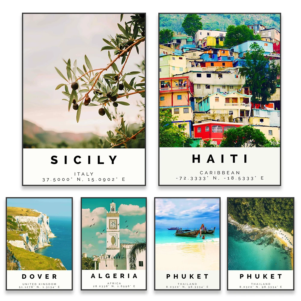 

Italy Travel Print Sicily Poster Colorful Haiti Print Algeria Nature Landscape Canvas Painting Phuket Wall Art Office Room Decor