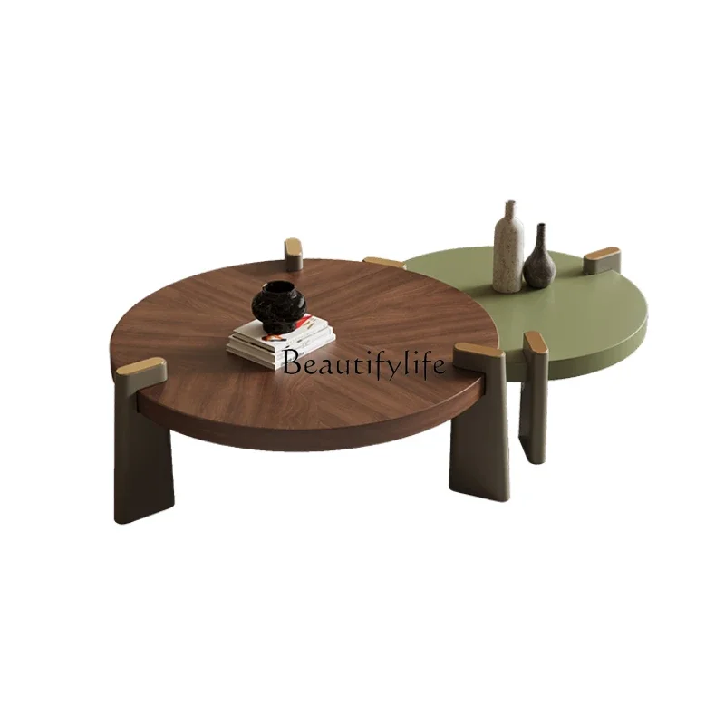 Wabi-sabi coffee table modern creative smoked veneer living room household round tea table combination