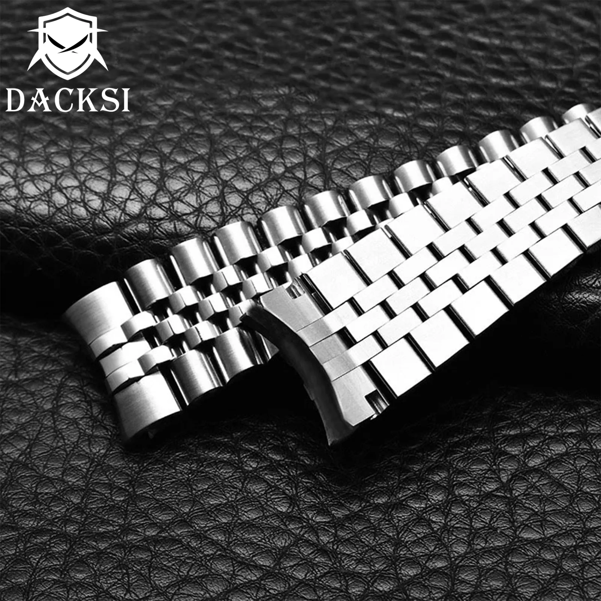 DACKSI Customized 20mm Silver Black Gold Bracelet Slide Glide Lock Clasp 904L Stainless Steel Strap Fit Watch Case Watches Bands