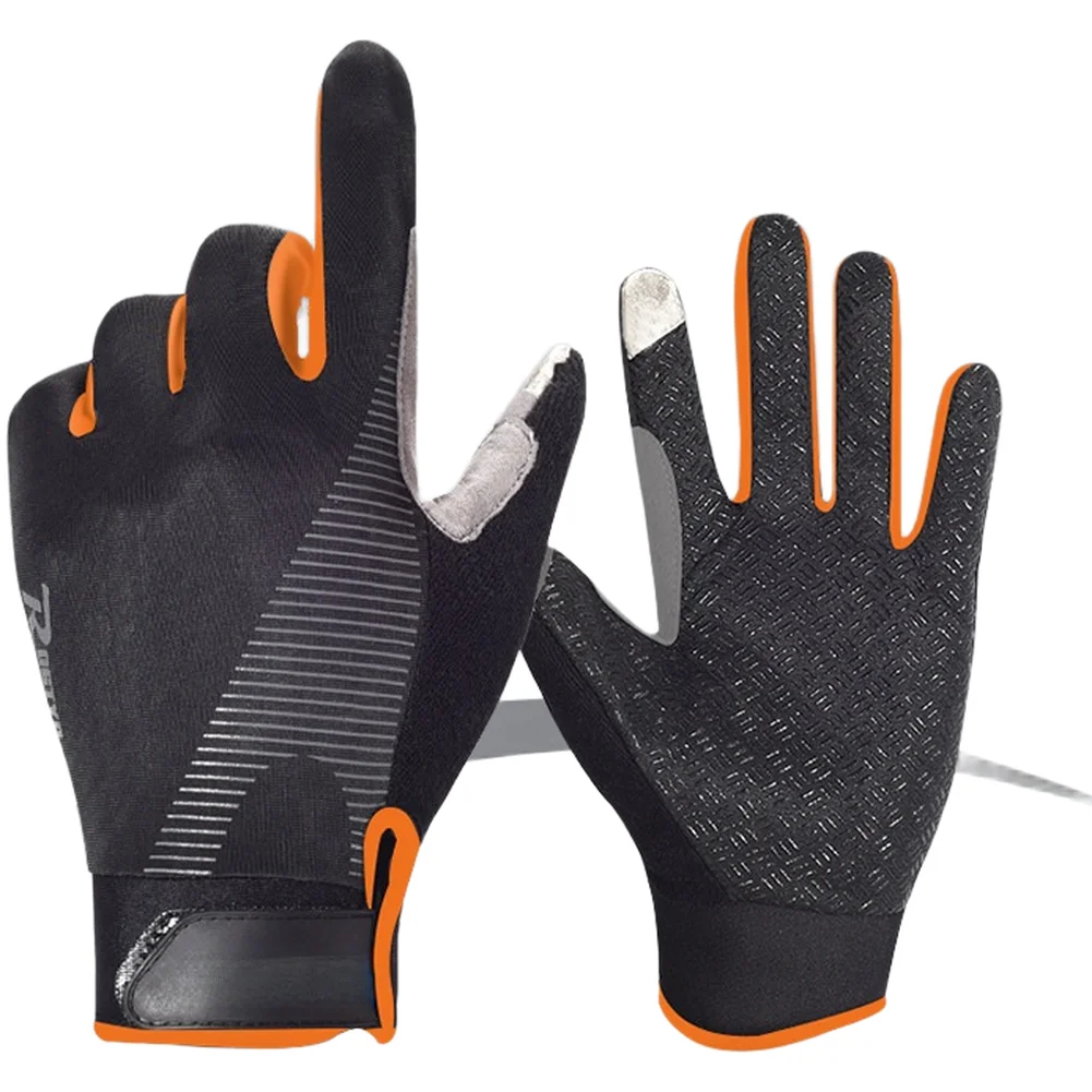 Touchscreen Enabled Full Finger Cycling Gloves Breathable Stretch Fabric Anti Slip Palm Padding Shock Absorbing Sweat Control