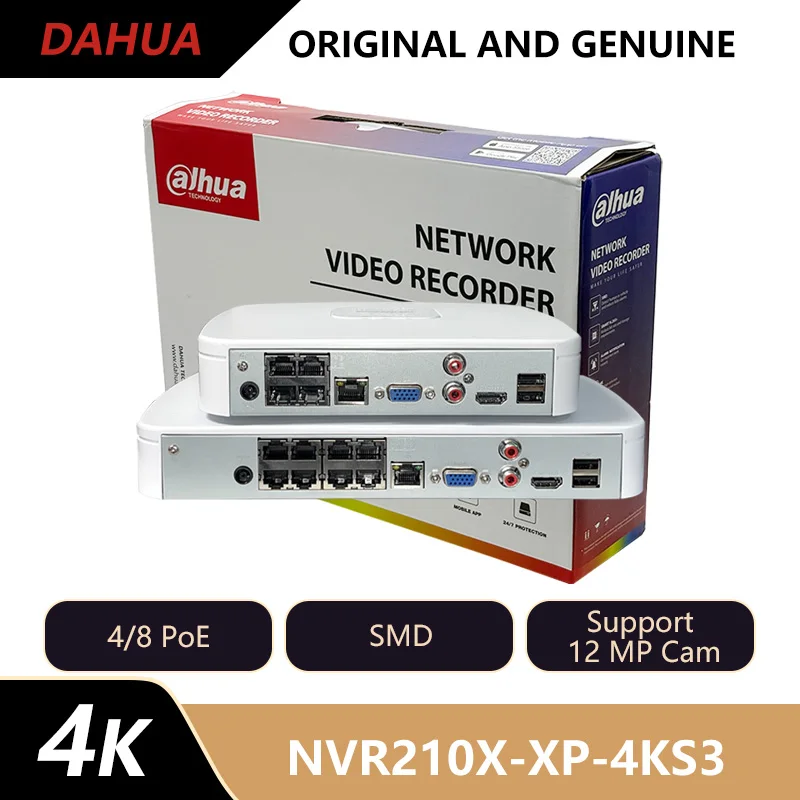 Dahua 4/8CH 1U 4/8PoE 1HDD Lite NVR Supports 12 MP Camera SMD H.265+ 4K 1 SATA Max 20TB NVR2104-P-4KS3 NVR2108-8P-4KS3
