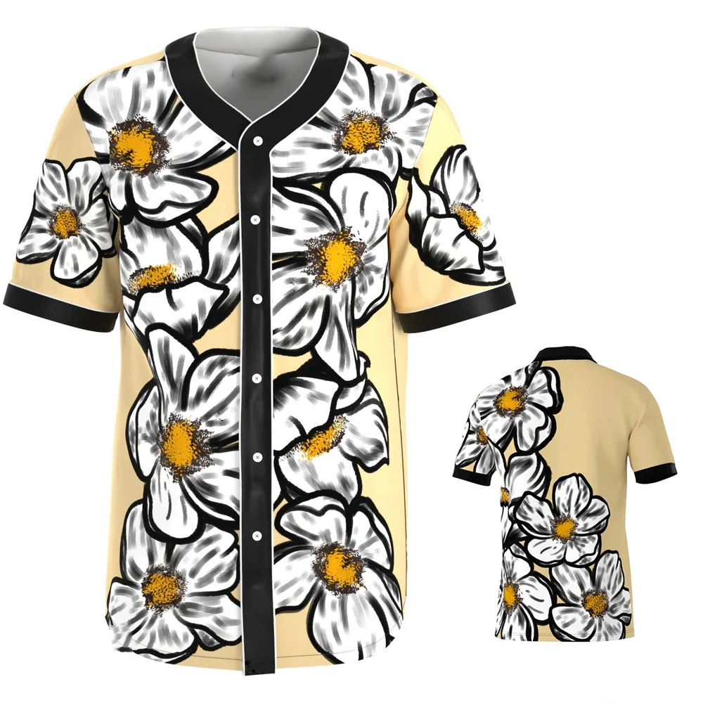 

Flower And Plant Pattern Summer Daily Sports Leisure Fashion Top Men's Baseball Pattern Short Sleeve T-Shirt Men's MB25