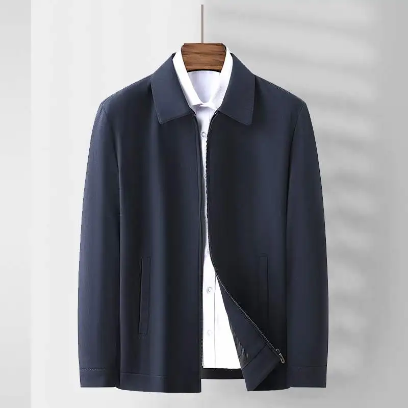 

Новая мужская куртка с воротником, свободного кроя, для мужчин среднего возраста, весенняя, с длинными рукавами, на молнии, декорированная, верхняя одежда