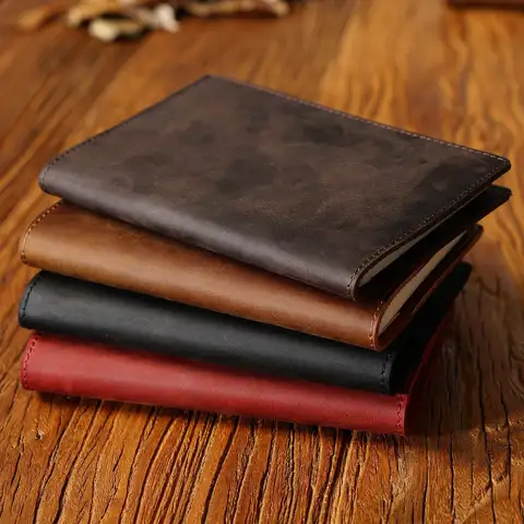 Vintage Crazy Horse Leather Notebook, 88 Sheets Lined Grid Blank Journal Notepad, Refillable Writing Diary for School Office