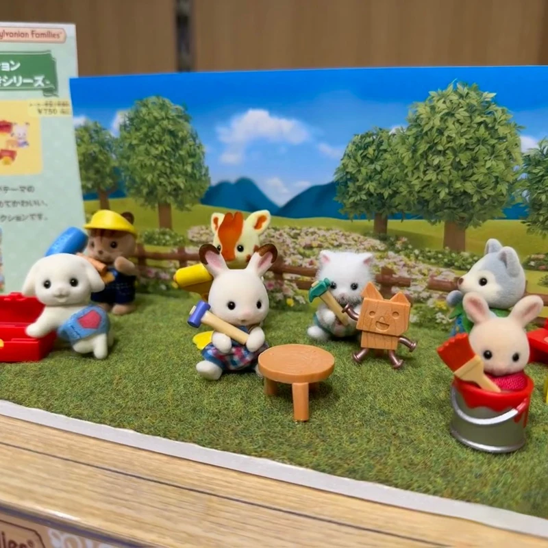 Sylvanian Families – porte-clés aveugle, figurines, ensemble de cuisine Original, jouets pour enfants pour filles, nouveau Style, sacs aveugles pour vêtements de travail