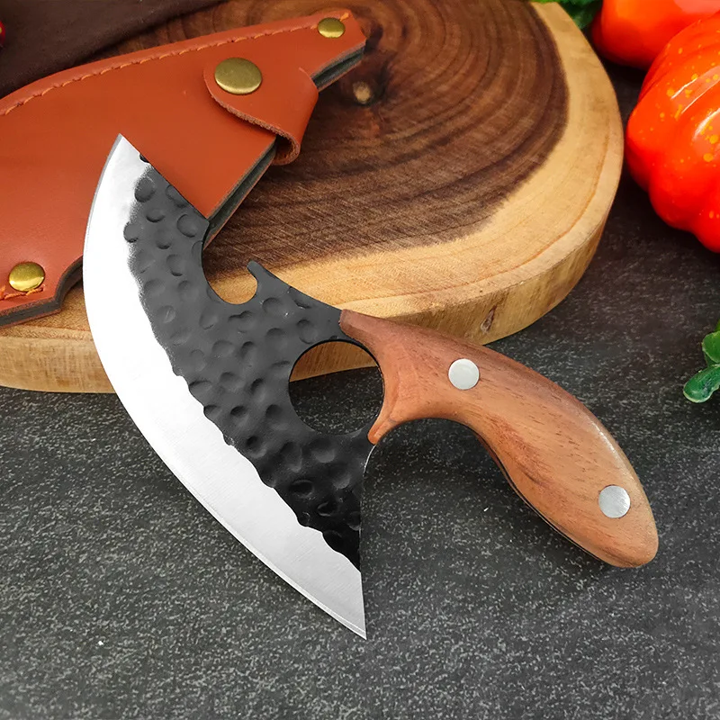 Hand-Forged Walnut Small Machete Boning Knife Sever Knife Kitchen Knife Cleaver Butchers' Knife Replaceable Blade Knife